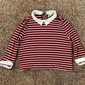 Large Elle red striped shirt with a white top collar